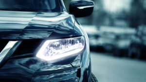Head lamp and grill of black car