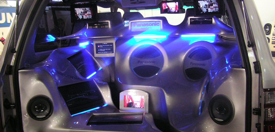 view of subwoofers along the door of a luxury vehicle